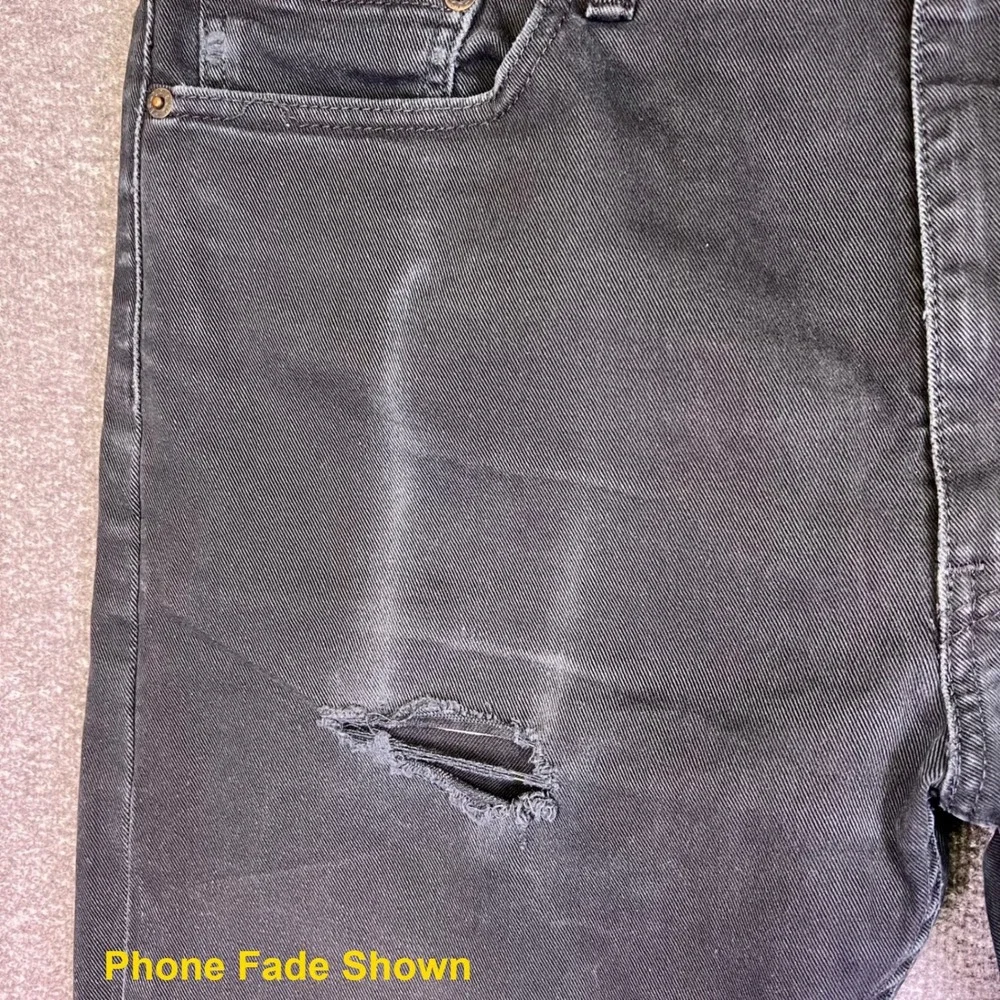 Levis 513 Slim Straight Jeans Mens 36x30 Black Distressed Grunge Stretch Casual‎